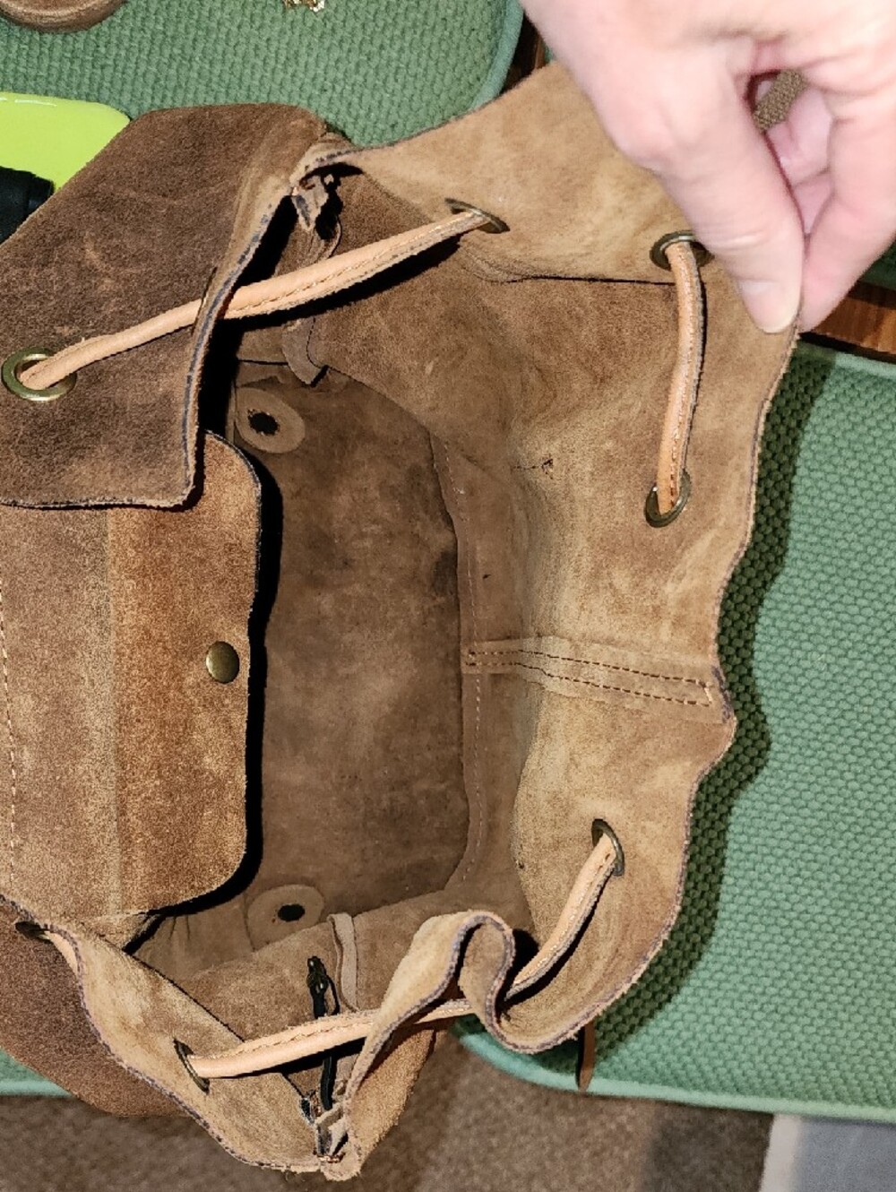 Patricia Nash Chestnut Brown Suede Backpack with Brass Clasp - Picture 2 of 8
